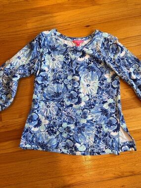 Lilly Pulitzer Girls Blue Floral Long-Sleeve Tee